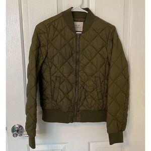 Thread & Supply Quilted Diamond Puffer Bomber Jacket Olive Green Size Small